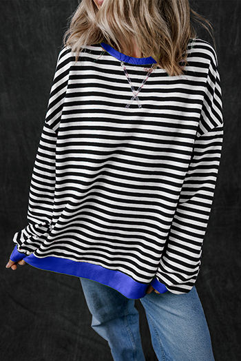 Black Stripe Oversized Contrast Trim Pullover Sweatshirt