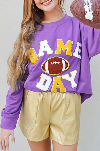 Purple GAME DAY Rugby Chenille Embroidered Pullover Sweatshirt