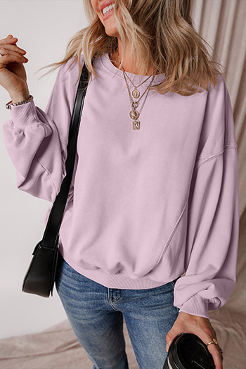 Orchid Petal Exposed Seam Batwing Sleeve Drop Shoulder Sweatshirt