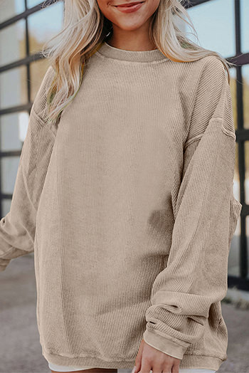 Smoke Gray Ribbed Corduroy Oversized Sweatshirt