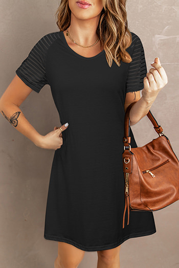 Black Sheer Striped Short Sleeve Flare T Shirt Mini Dress