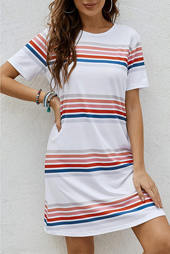 Striped Print Round Neck T Shirt Mini Dress