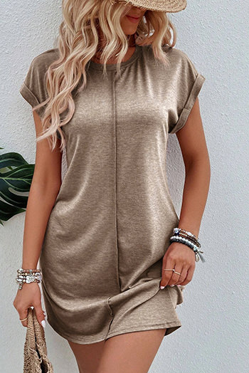 Light French Beige Center Seam Rolled Cuffs T Shirt Dress