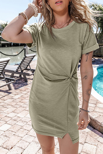 Laurel Green Folded Sleeve Twisted Mini T Shirt Dress