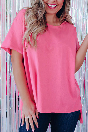 Rose Red Sequined Fringe Wing High-low Hem T Shirt