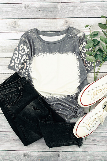 Gray Bleached Leopard Short Sleeve T Shirt