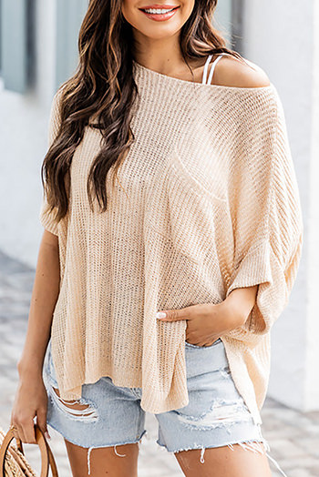 Apricot Loose Fit Split Pocket Half Sleeve Knitted Top