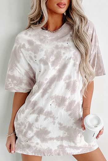 White Tie Dye Round Neck Short Sleeve Top