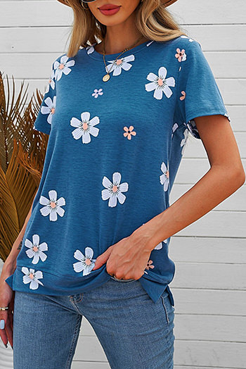 Blue Floral Pattern T Shirt