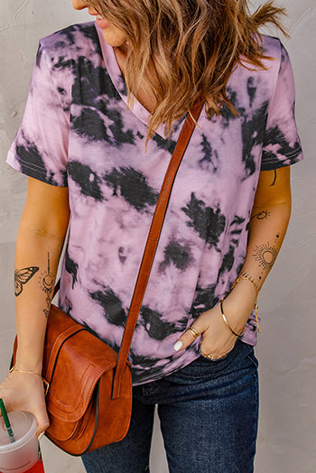 Purple Tie Dye V Neck T Shirt