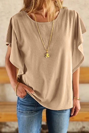 Apricot Ruffled Ribbed Knit Loose Top