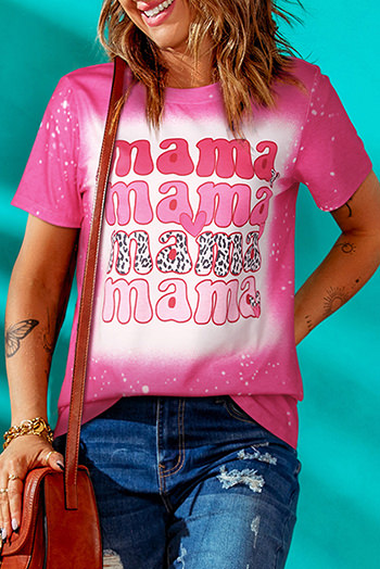 Rose Full of Mama Letter Print Tie Dye Tee