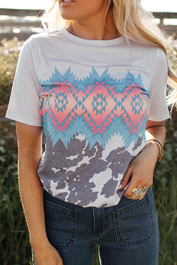 Multicolor Aztec Geometric Print T Shirt