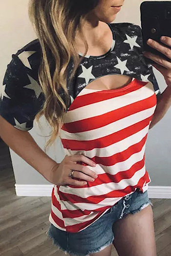 Black Contrast American Flag Cutout T Shirt