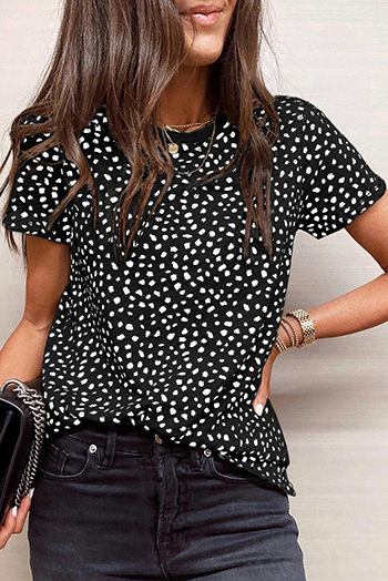 Black Cheetah Print O-neck Short Sleeve T Shirt