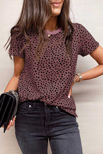 Red Cheetah Print O-neck Short Sleeve T Shirt