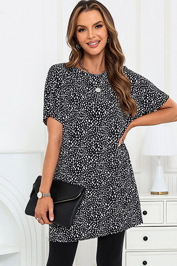 Black Leopard Print Side Pockets Tunic Top