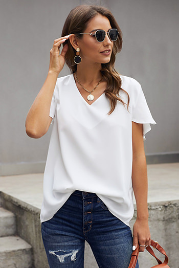 White V Neck Short Sleeve Tee