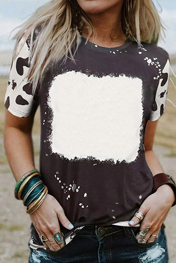 Black Tie Dye Bleached Crew Neck Short Sleeves T Shirt