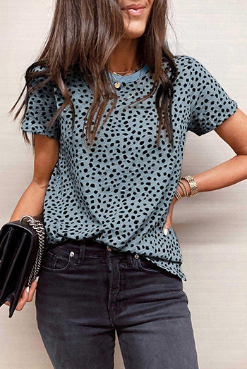 Gray Cheetah Print O-neck Short Sleeve T Shirt