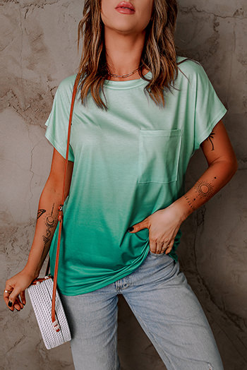 Green Gradient Color Short Sleeve T Shirt with Pocket