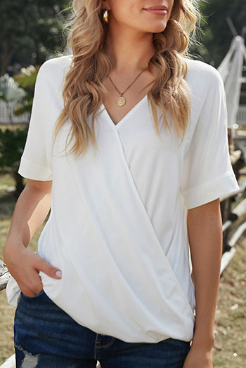 White Short Sleeves Drape Knit Top