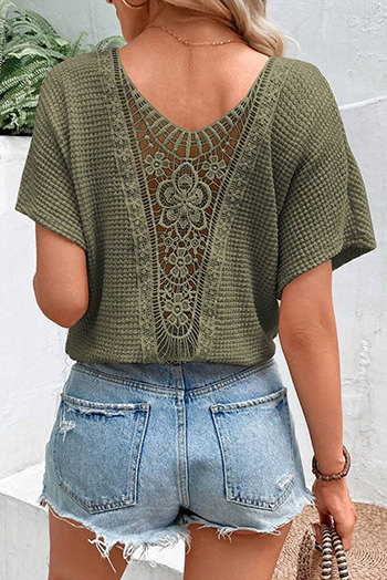 Moss Green Guipure Lace Patch Textured T Shirt