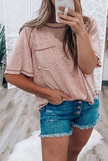 Dusty Pink Exposed Seam Detail Loose T Shirt