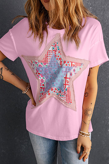 Pink Star Patchwork Loose T Shirt