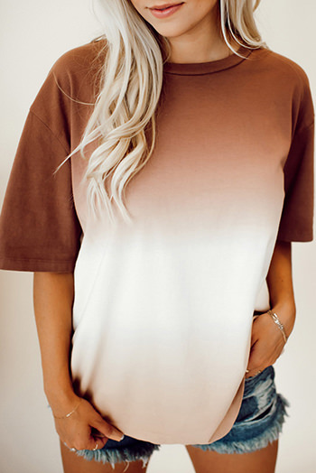 Brown Gradient Color Crew Neck T Shirt