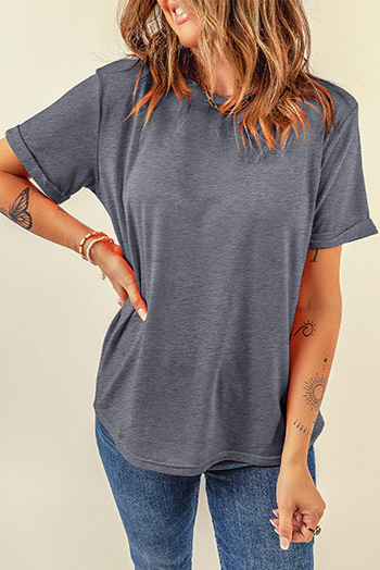 Gray Casual Plain Crew Neck Tee