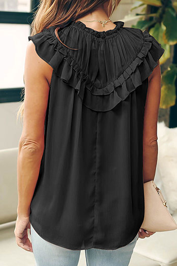 Black Frilled Detail Tulle Tank Top