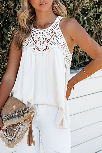 White Lace Crochet Sleeveless Babydoll Top