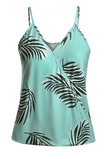 Green Tropical Plant Print Tank Top