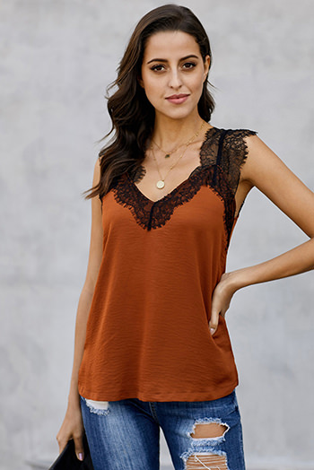 Orange One More Night Lace Cami Tank