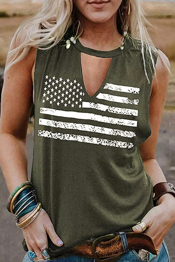 Green Cutout American Flag Print Tank Top