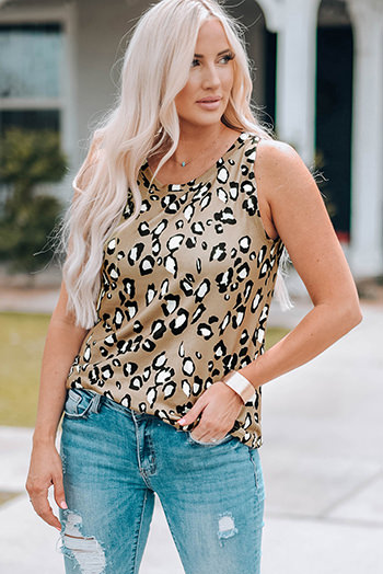 Leopard Print Crew Neck Tank Top