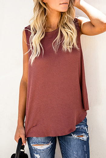 Rust Fiery Red Crew Neck Waffle Tank Top