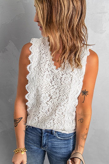 White Lace V Neck Tank Top