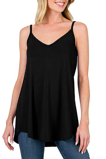 Black Spaghetti Strap V Neck Flowy Tunic Tank Top