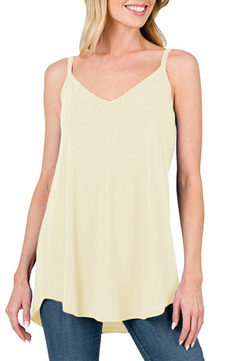 Apricot Spaghetti Strap V Neck Flowy Tunic Tank Top