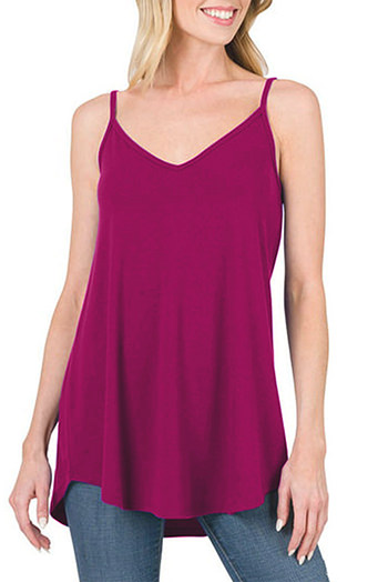 Pitaya Pink Spaghetti Strap V Neck Flowy Tunic Tank Top