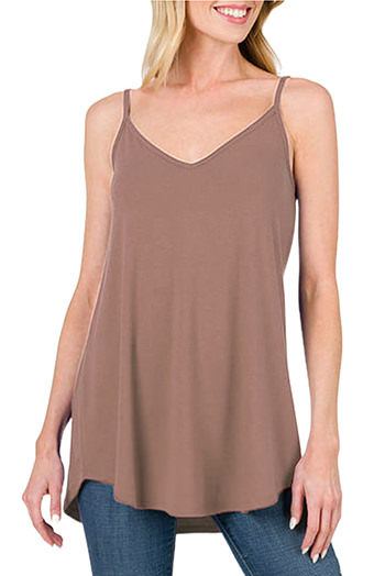 Clay Spaghetti Strap V Neck Flowy Tunic Tank Top