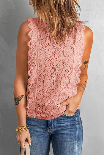 Pink Lace V Neck Tank Top