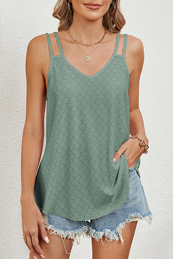 Mist Green Double Straps Eyelet Flared Tank Top