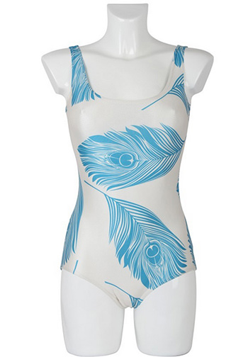 Blue Feather Printed One-piece Swimsuit