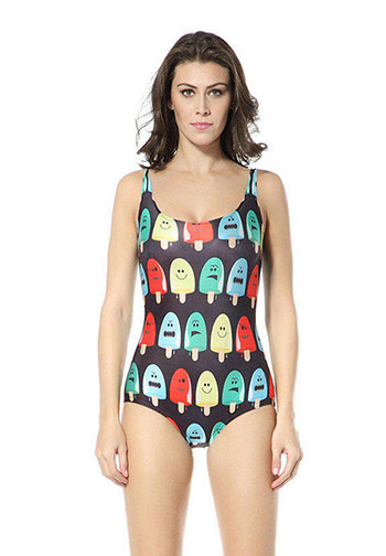 Popsicles Printed Black One-piece Swimwear