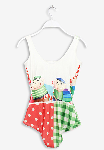 Red Green Plaid Dot Cartoon Print One-piece Swimsuit