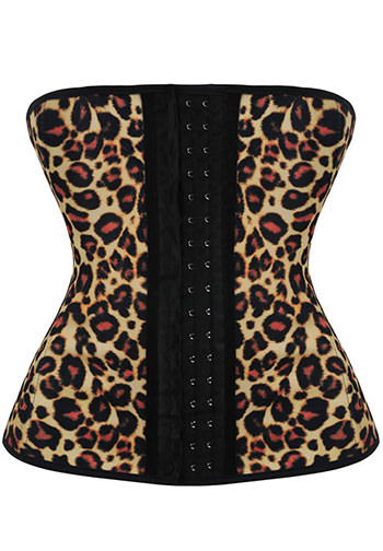 Luxury Leopard Latex Workout Waist Cincher Corset with Hooks