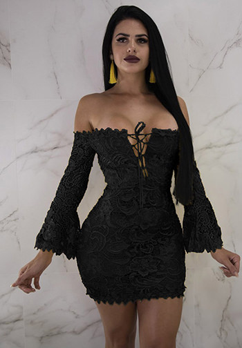 Sexy Off The Shoulder Strappy Lace Embroidery Bodycon Dress